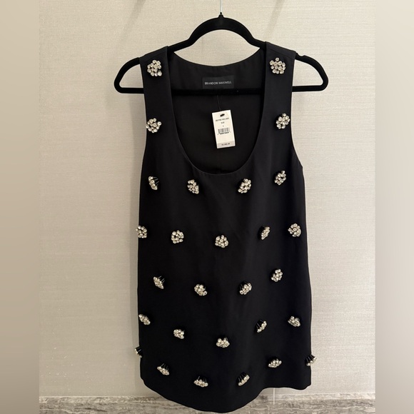 NWT $3590 Brandon Maxwell Black Wool Silk Crepe Embellished Mini Dress
